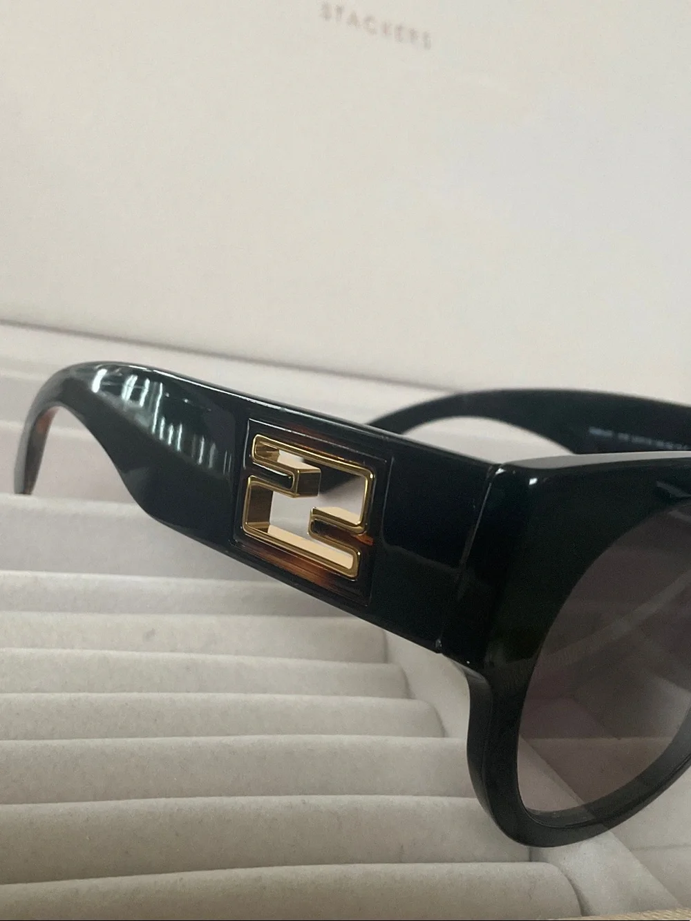 Fendi Black Round Baguette Sunglasses with Gold Logo